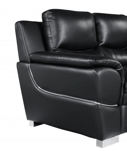 85" Black Leather Sofa With Silver Legs-5