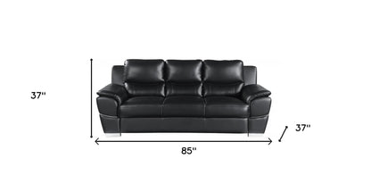 85" Black Leather Sofa With Silver Legs-8
