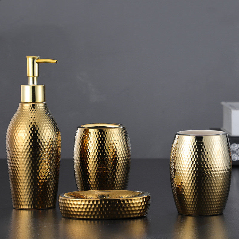 4 Pieces Golden Ceramic Bathroom Set C BlakHom