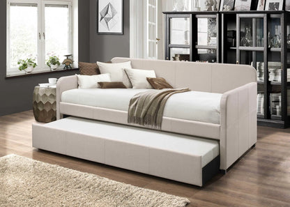 White and Light Gray Wood And Linen Twin Bed Frame Homeroots