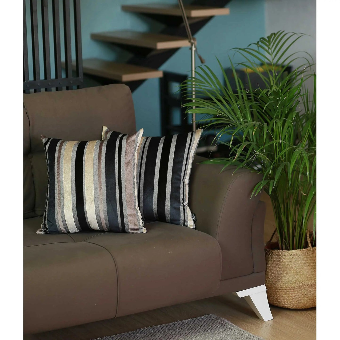 Set Of 2 Midnight Variegated Stripe Decorative Pillow Covers Homeroots