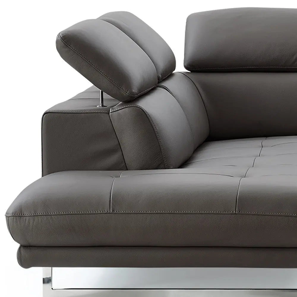 Dark Gray Genuine Leather L Shaped Two Piece Sofa and Chaise Sectional Homeroots