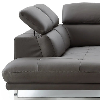 Dark Gray Genuine Leather L Shaped Two Piece Sofa and Chaise Sectional Homeroots