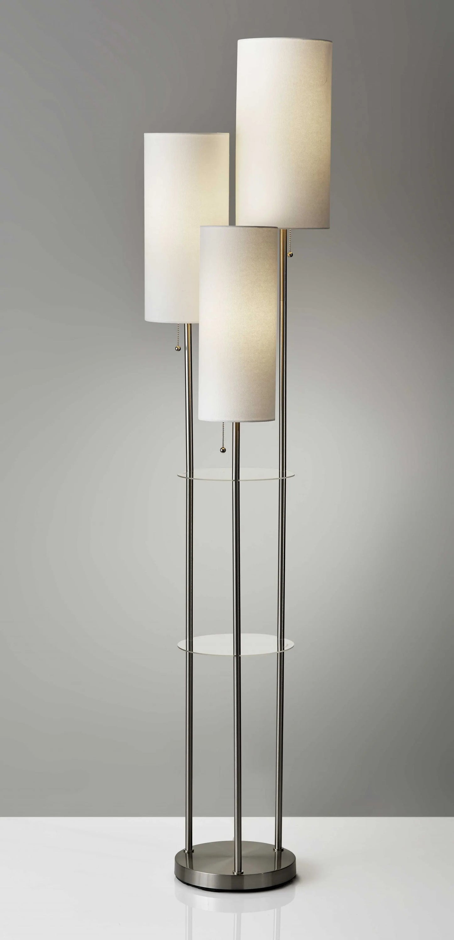 68" Silver Three Light Novelty Floor Lamp With White Linen Cylinder Shade Homeroots