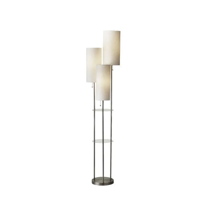 68" Silver Three Light Novelty Floor Lamp With White Linen Cylinder Shade Homeroots