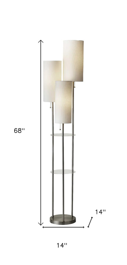 68" Silver Three Light Novelty Floor Lamp With White Linen Cylinder Shade Homeroots