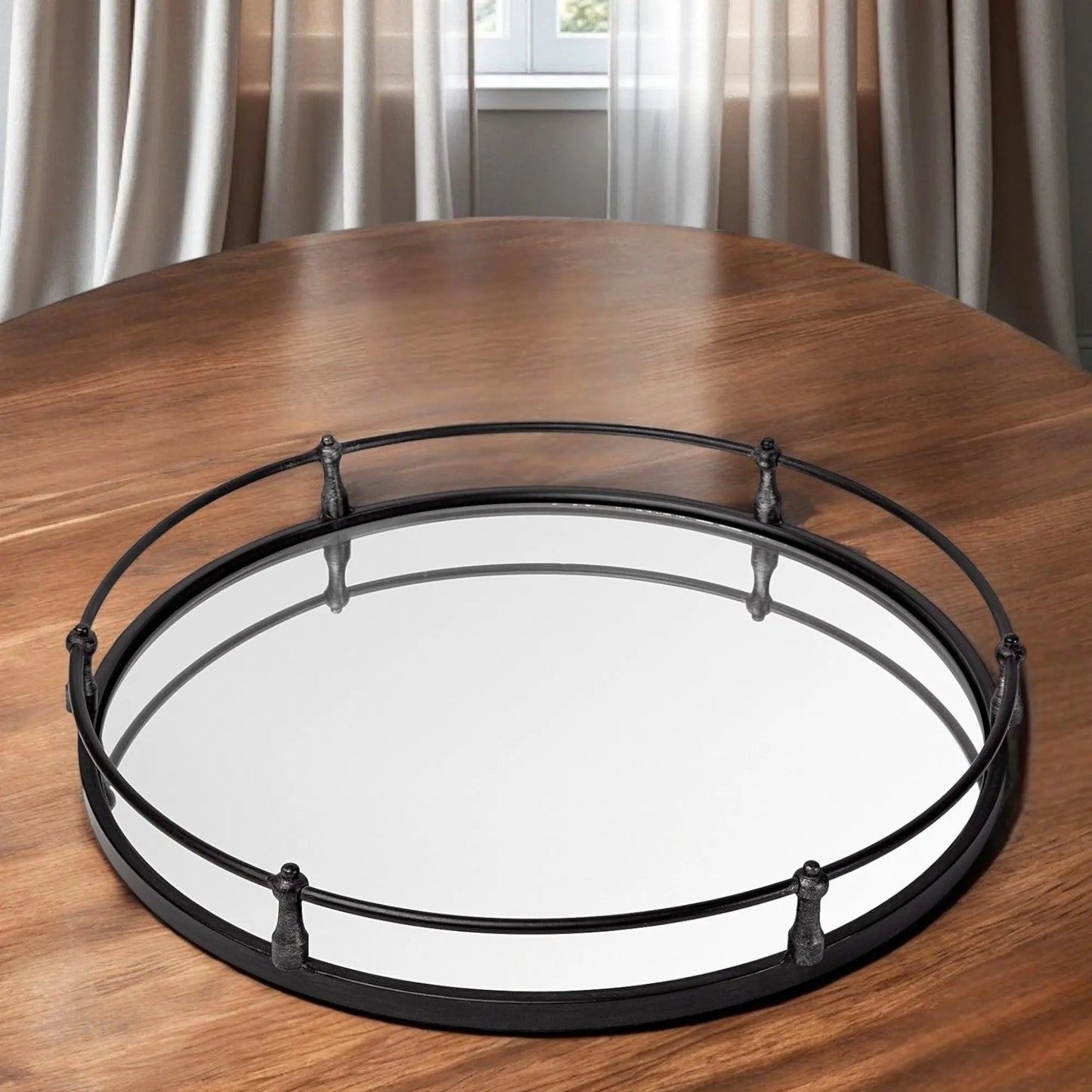 24" Silver Round Metal Indoor Outdoor Tray With Handles-0