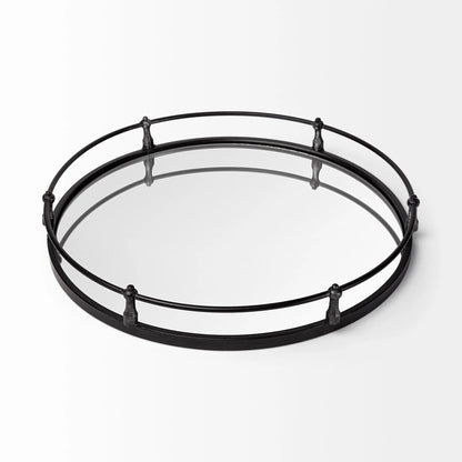 24" Silver Round Metal Indoor Outdoor Tray With Handles-2