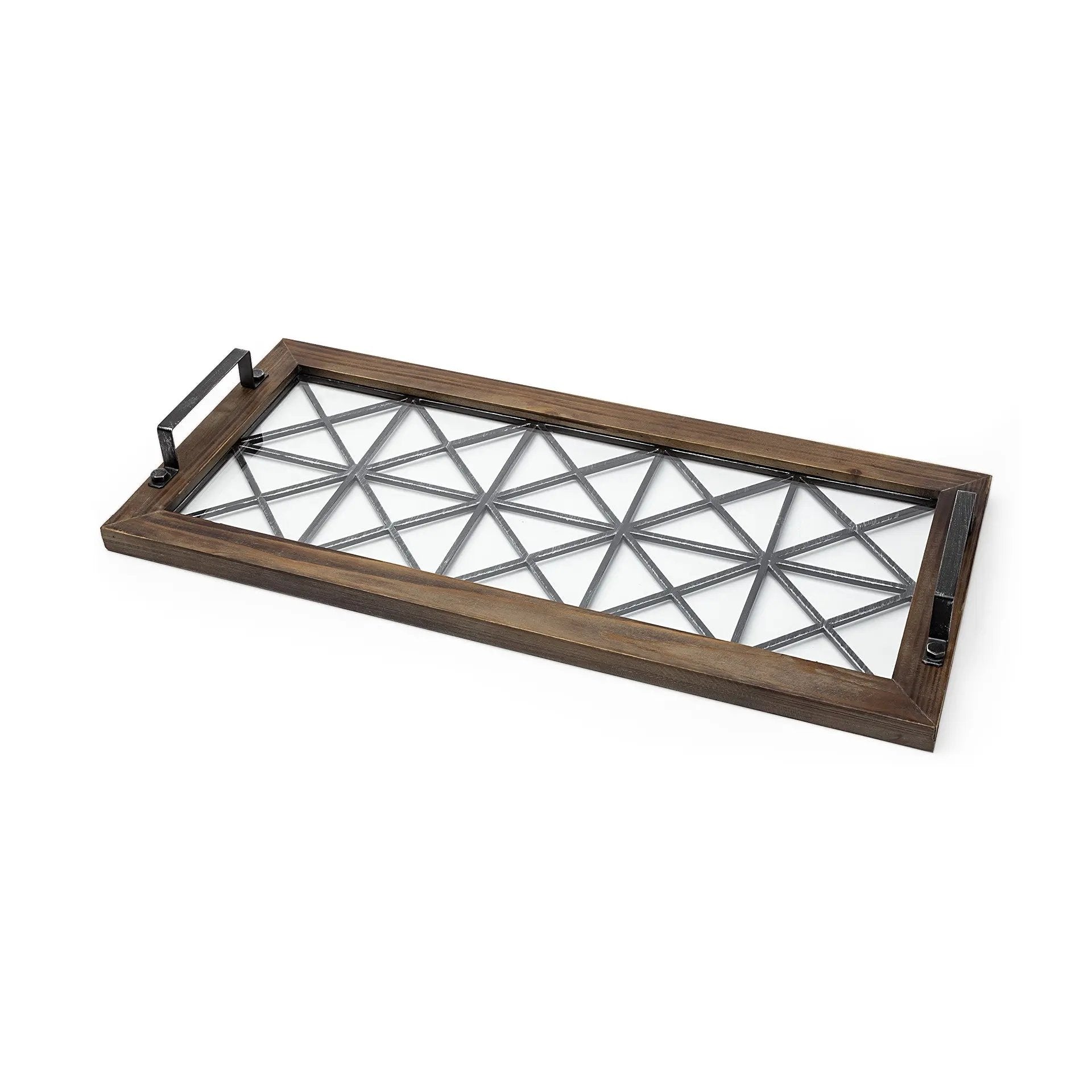 28" Brown Wood Indoor Outdoor Tray With Handles-0