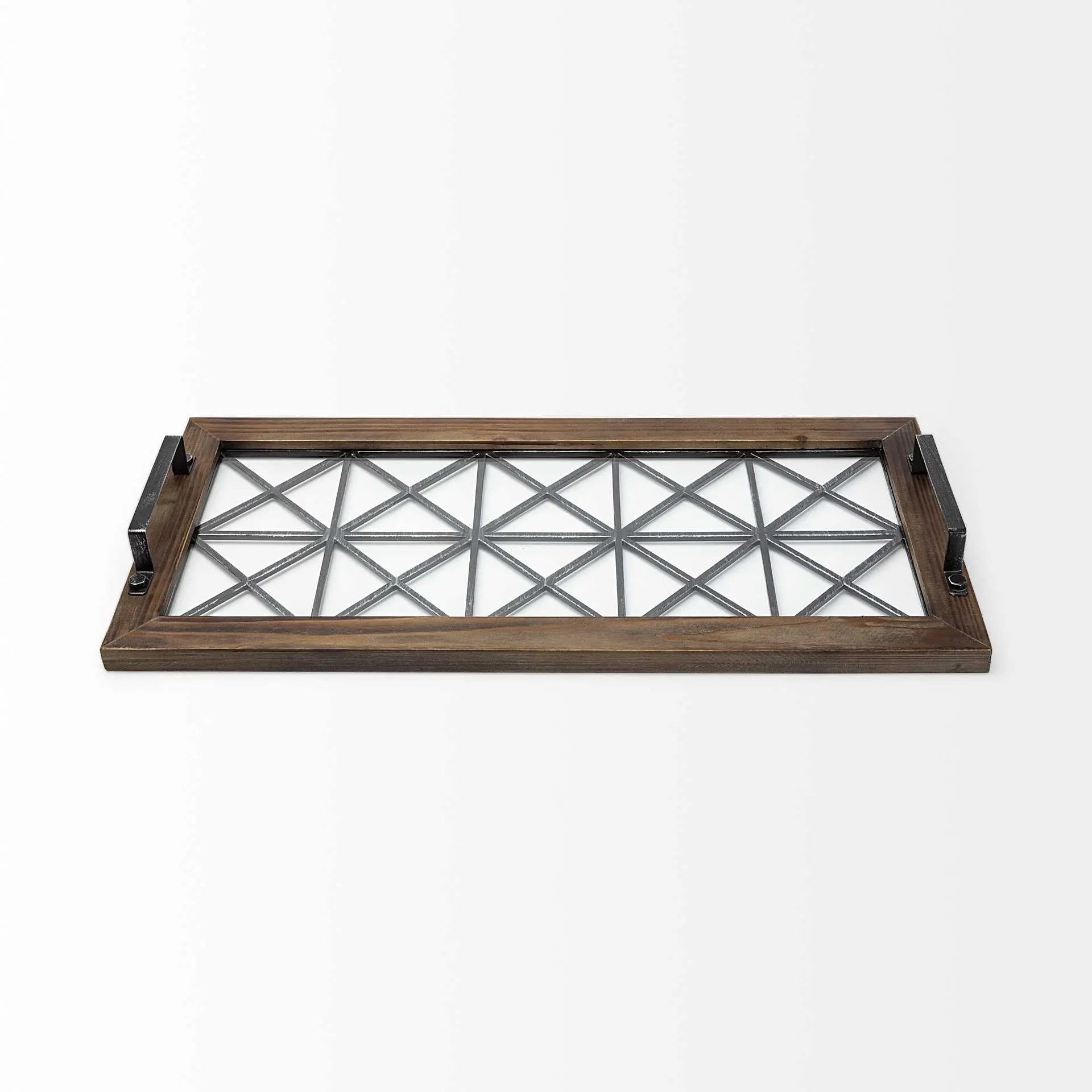 28" Brown Wood Indoor Outdoor Tray With Handles-2