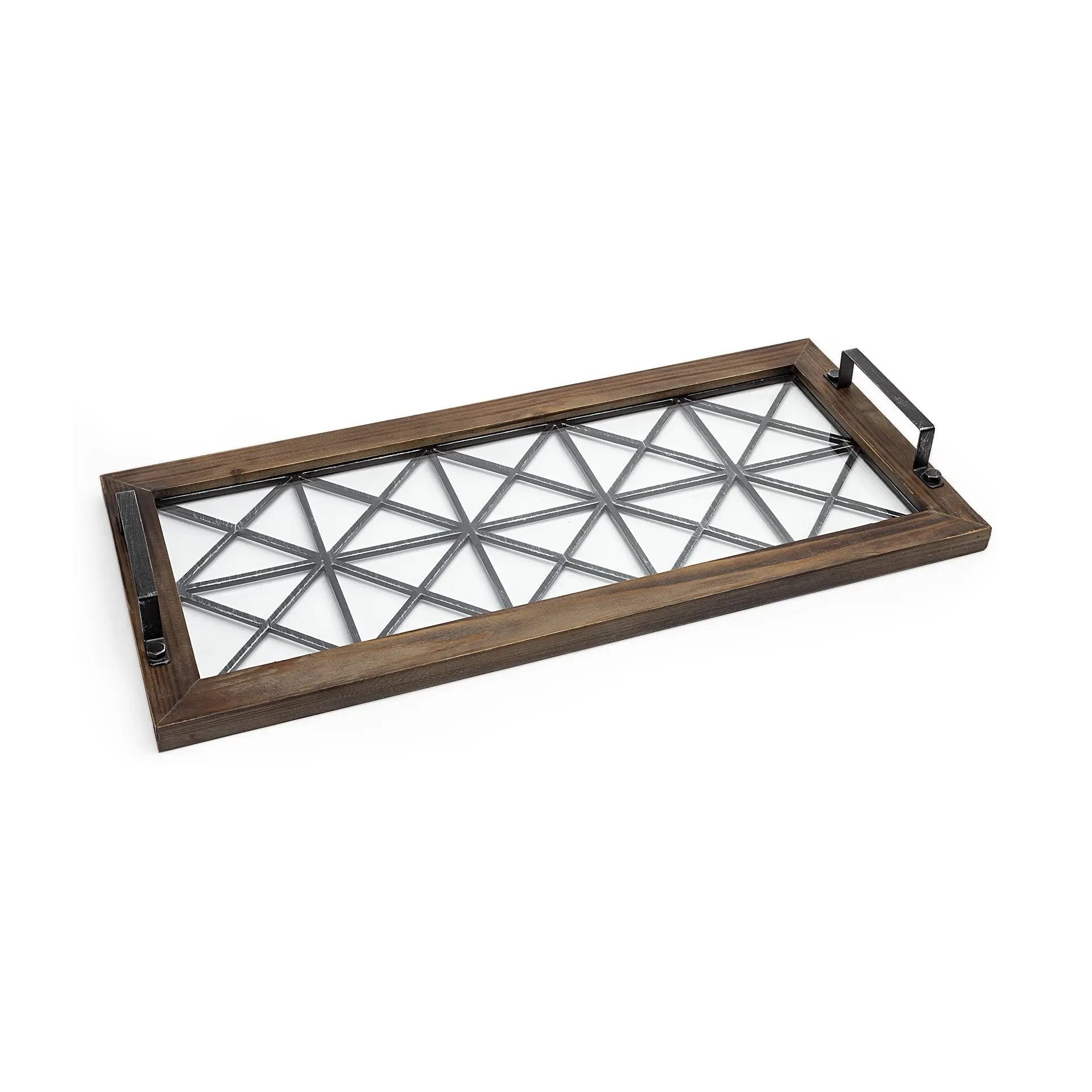 28" Brown Wood Indoor Outdoor Tray With Handles-5