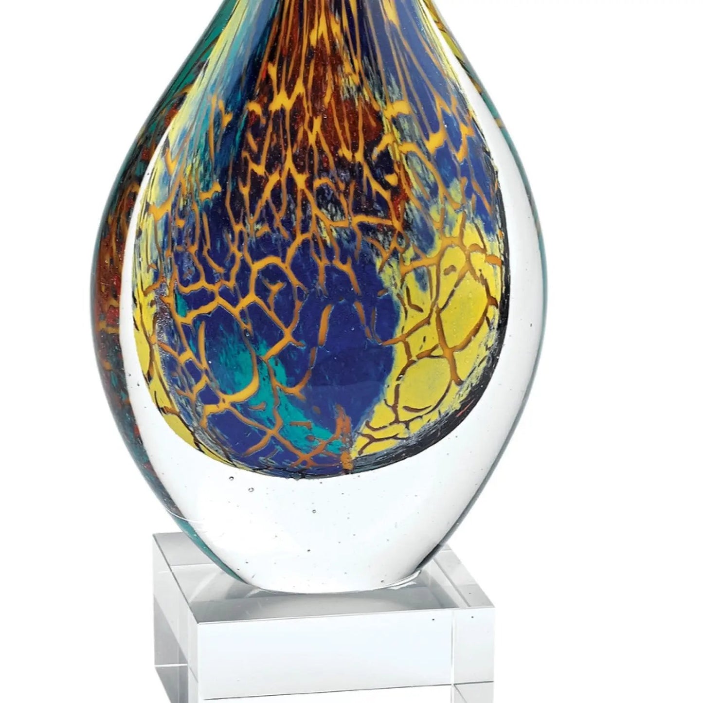 13" Blue and Yellow Murano Glass Modern Abstract Tabletop Sculpture-2