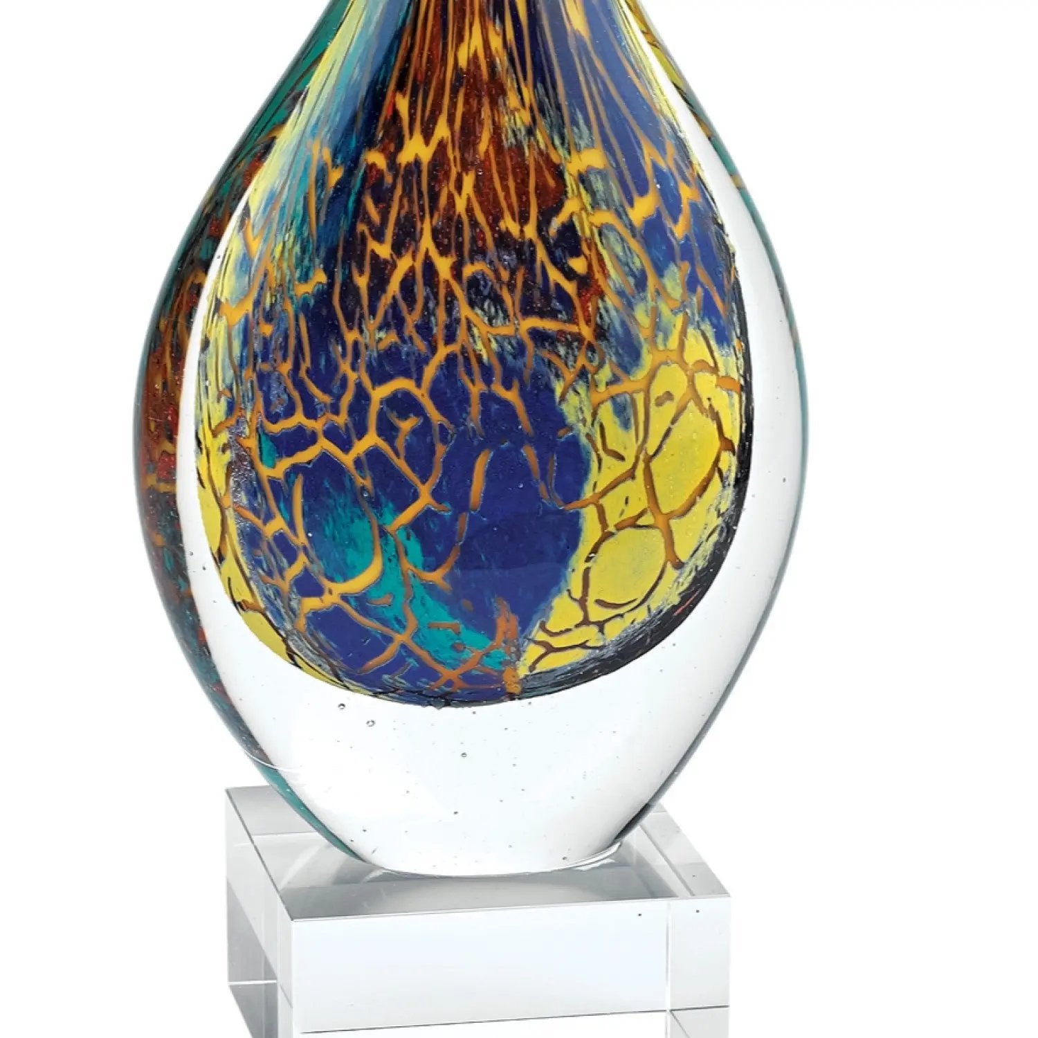13" Blue and Yellow Murano Glass Modern Abstract Tabletop Sculpture-2