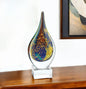 13" Blue and Yellow Murano Glass Modern Abstract Tabletop Sculpture-0