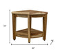 22" Natural Teak Corner Shower Bench With Shelf Homeroots