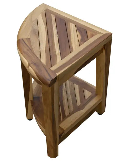 22" Natural Teak Corner Shower Bench With Shelf Homeroots