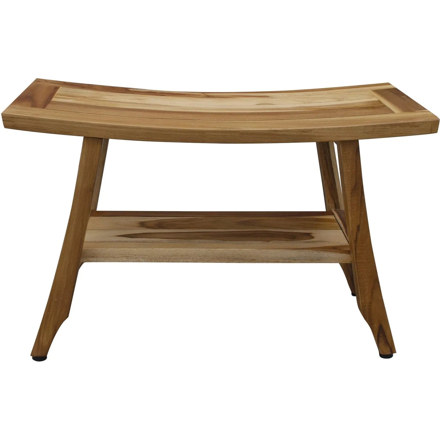 28" Natural Solid Teak Rectangular Shower Bench With Shelf-3