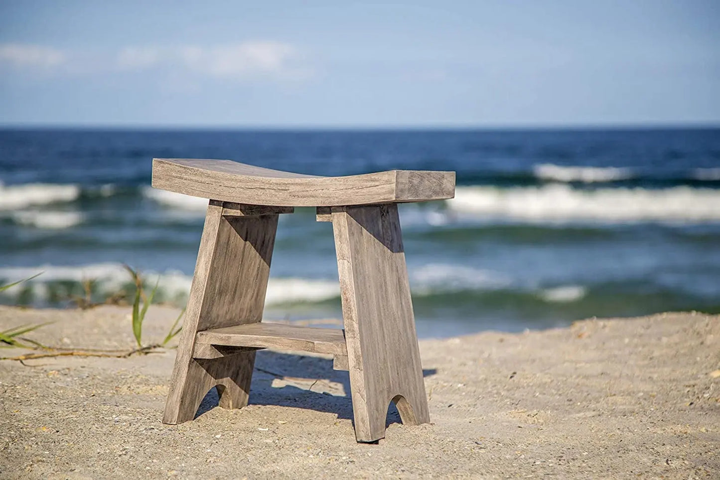 18" Gray Solid Wood Rectangular Shower Bench With Shelf Homeroots