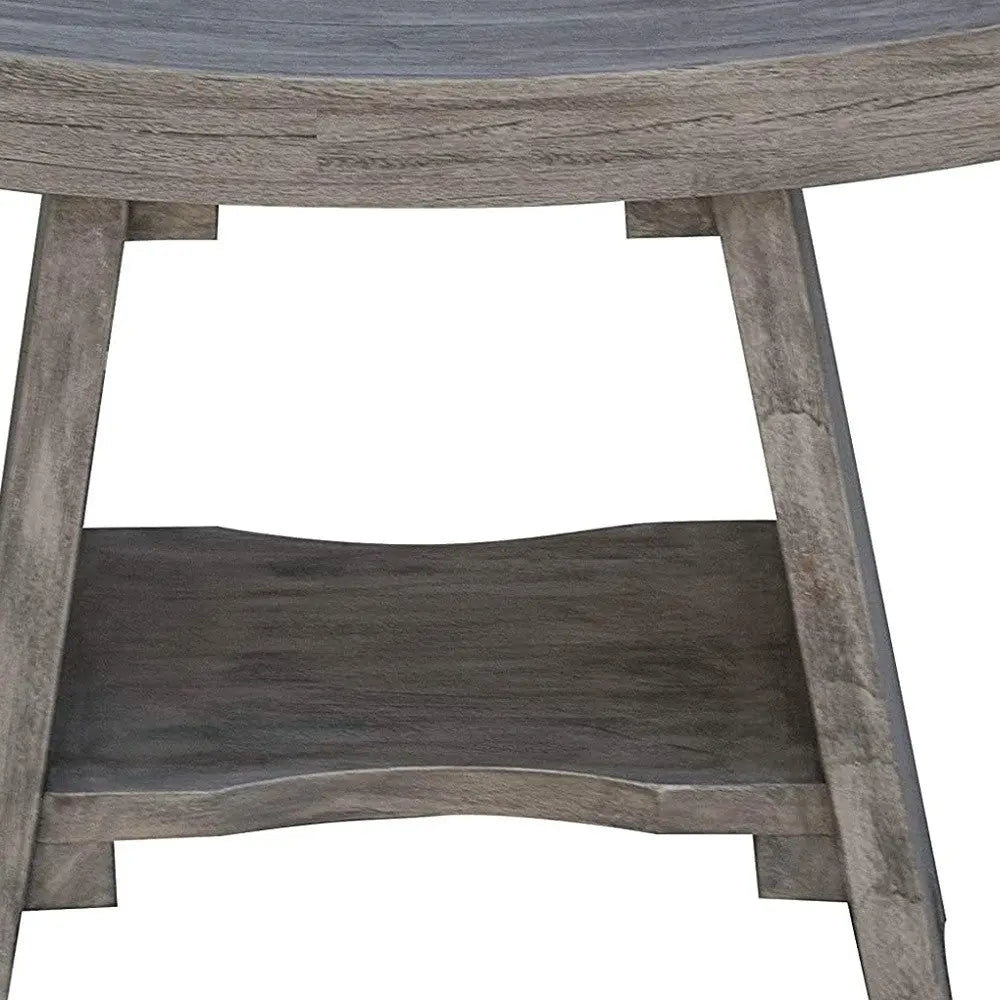 18" Gray Solid Wood Rectangular Shower Bench With Shelf Homeroots