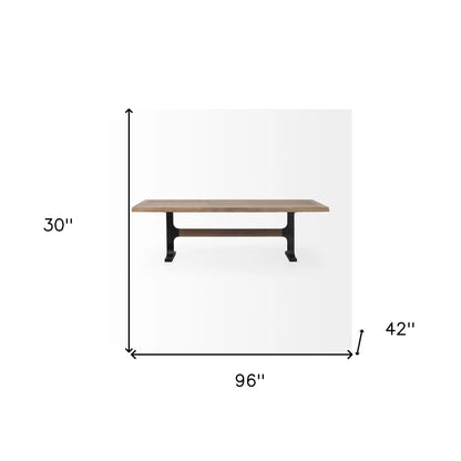 96" Natural And Black Solid Wood And Metal Trestle Base Dining Table Homeroots