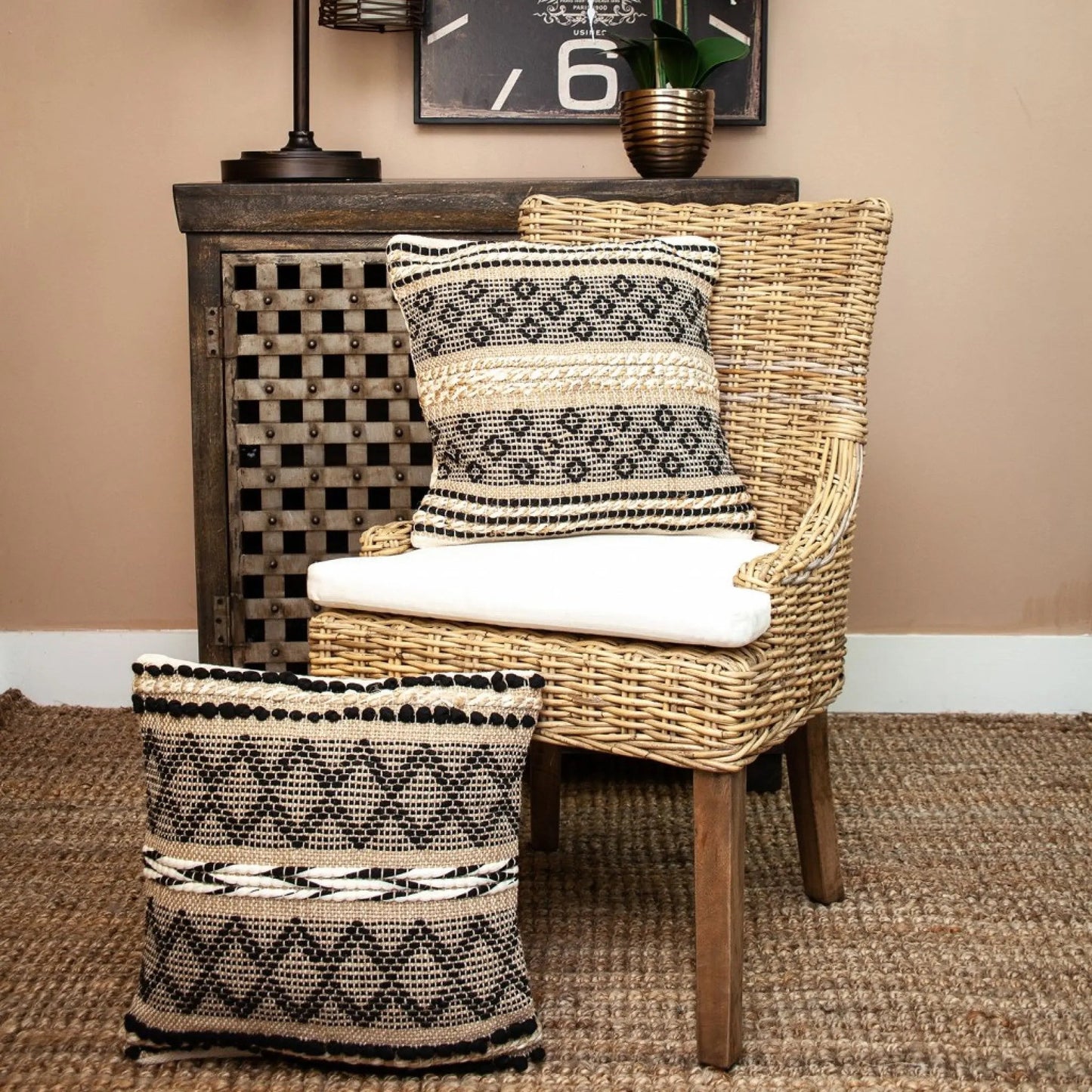 Black And Sand Woven Decorative Pillow Homeroots