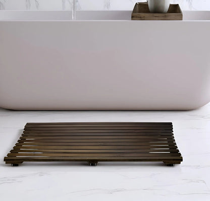 23" Dark Brown Teak Slat Non Slip Bath Mat-1