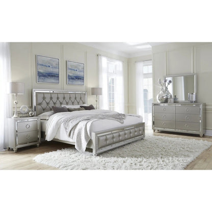 Silver Wood And Tufted Linen Queen Bed Frame With Nailhead Trim-5
