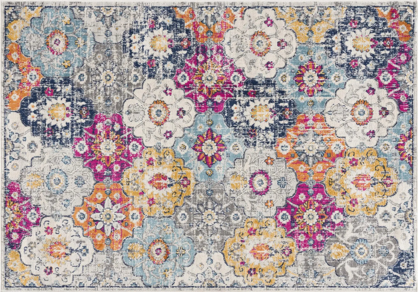 5' X 7' Blue and Ivory Floral Area Rug Homeroots