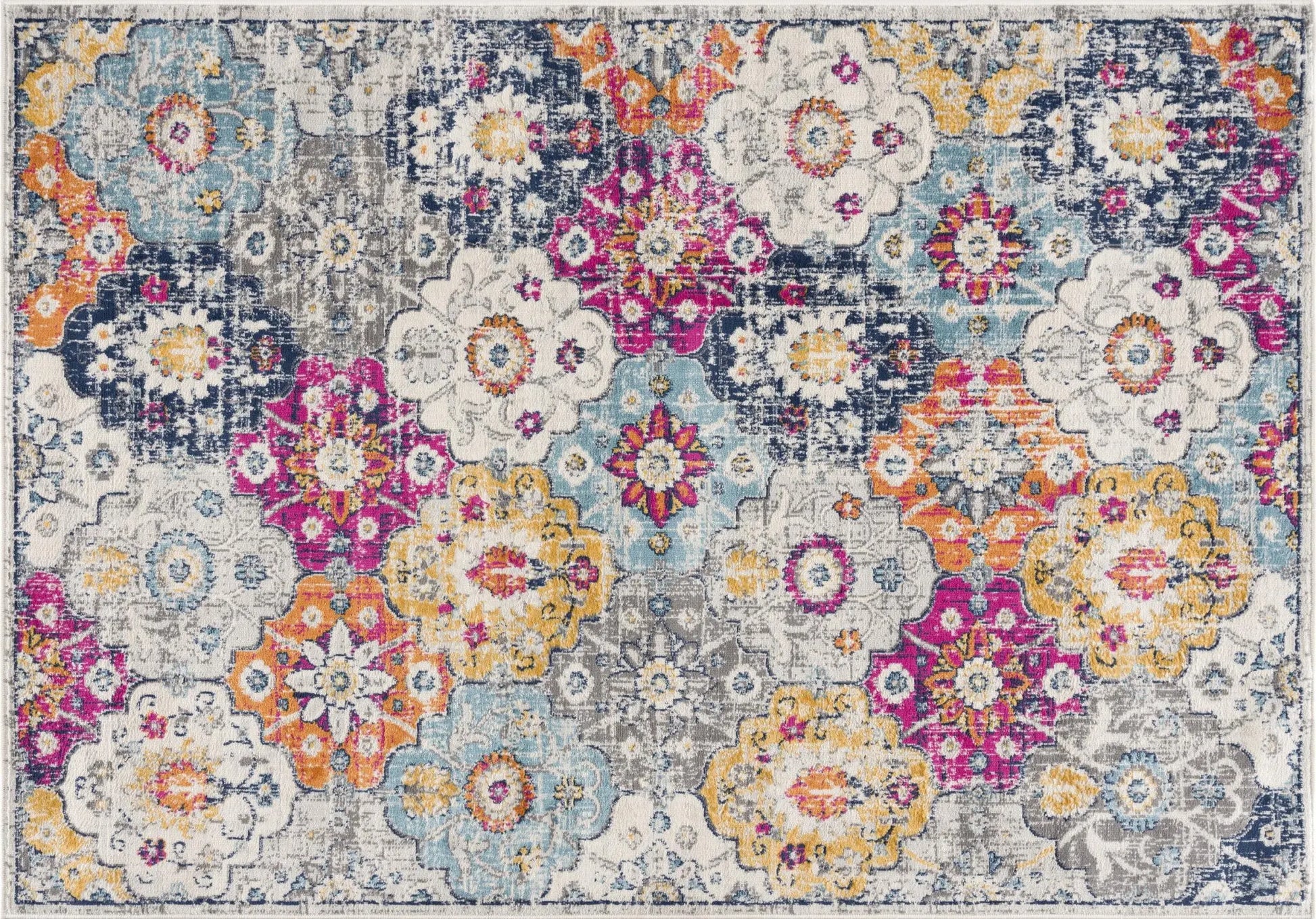 5' X 7' Blue and Ivory Floral Area Rug Homeroots