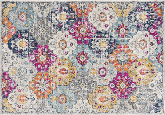 5' X 7' Blue and Ivory Floral Area Rug Homeroots