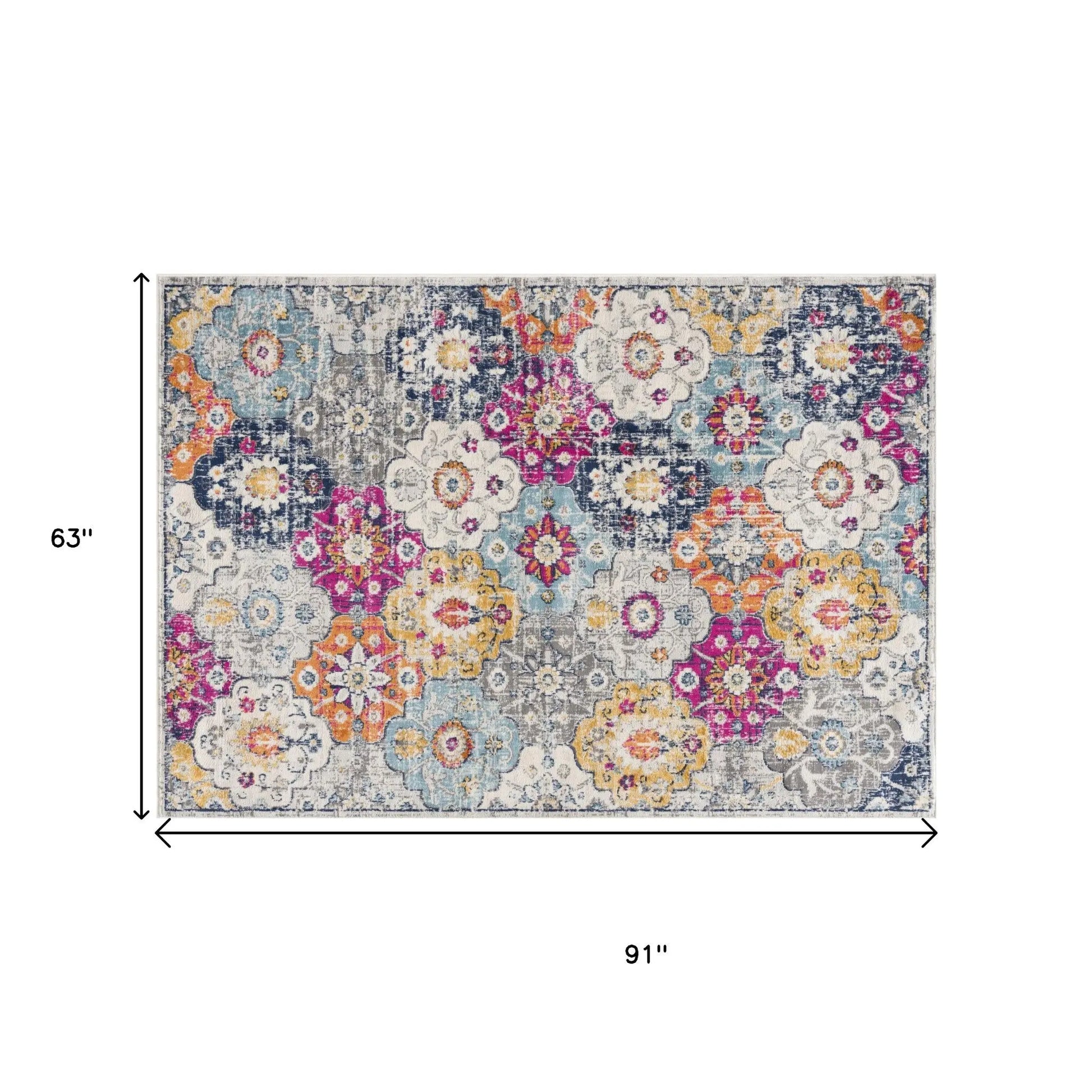5' X 7' Blue and Ivory Floral Area Rug Homeroots