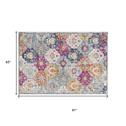 5' X 7' Blue and Ivory Floral Area Rug Homeroots