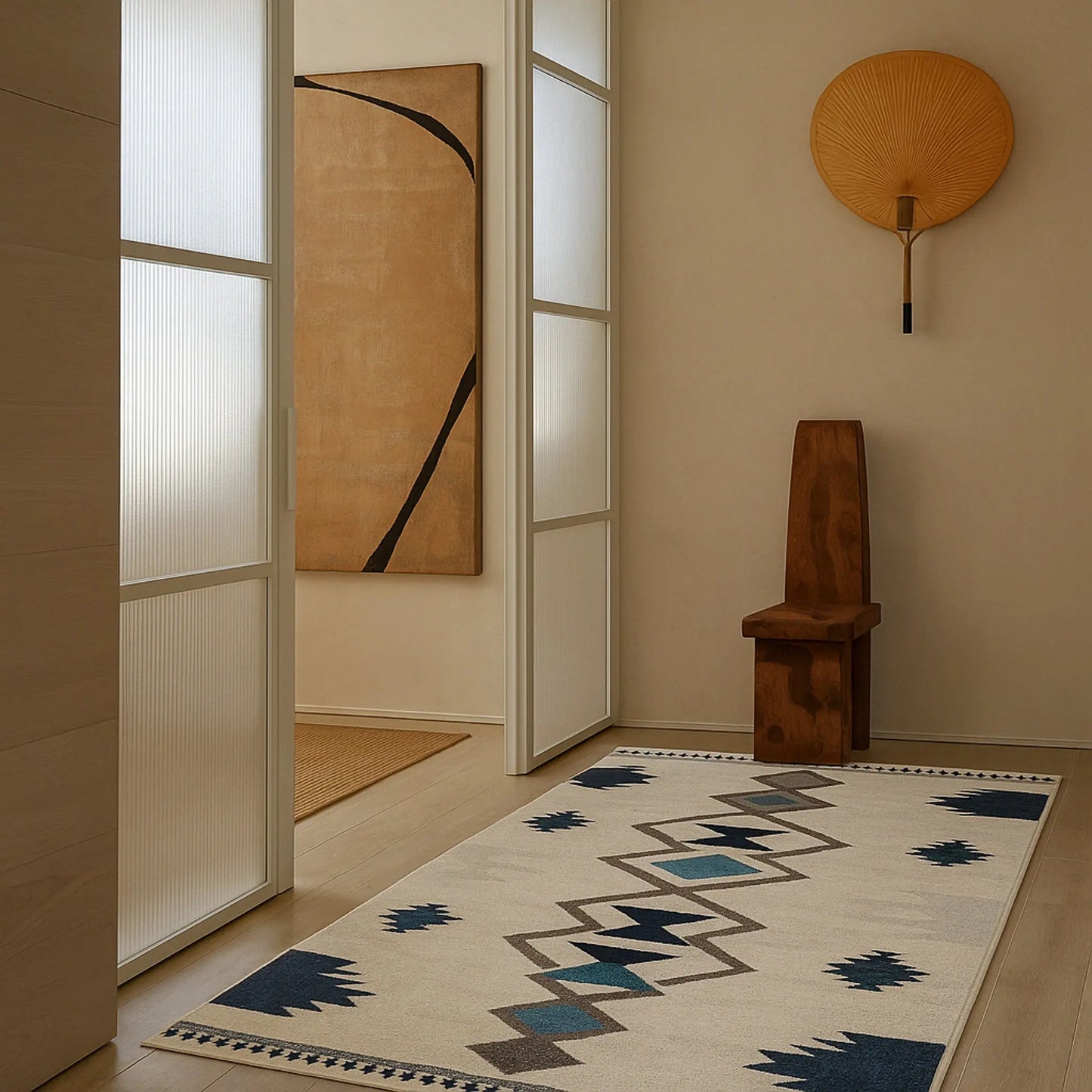 8' X 10' Blue and Ivory Southwestern Area Rug Homeroots