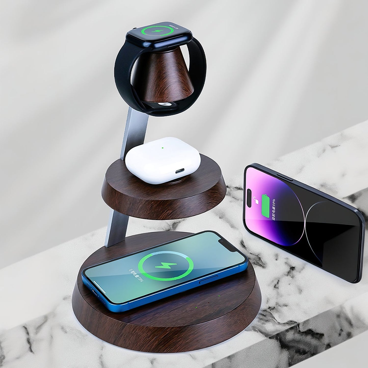 Smartphone, Earbuds, Smartwatch 3-In-One Wireless Charger Lampdepot