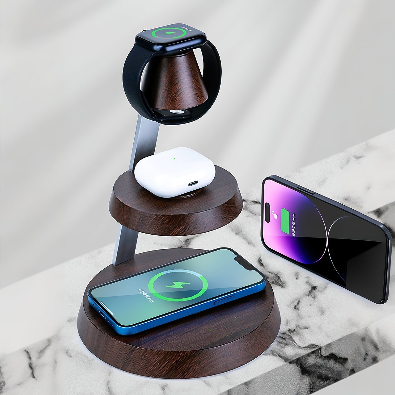 Smartphone, Earbuds, Smartwatch 3-In-One Wireless Charger Lampdepot