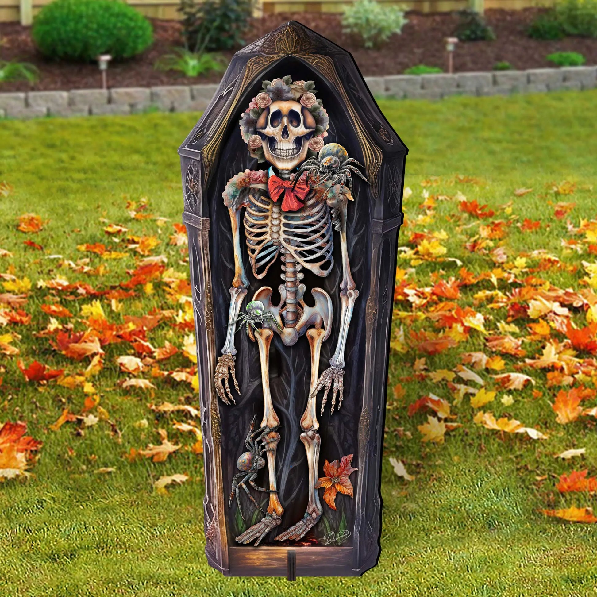 Halloween Skeleton Coffin Freestanding Decor - Halloween Garden Decor by G. Debrekht - Halloween Decor- 8652797F G. DeBrekht