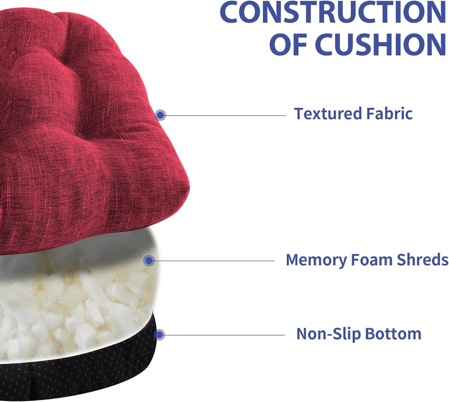 Chair Cushions for Dining Chairs Set of 4, Indoor Kitchen Chair Cushions with Ties and Non Slip Backing, Tufted Memory Foam Seat Cushions, Chair Pads 4 Pack, 15.5" X 15.5" X 4", Red ShipItFurniture