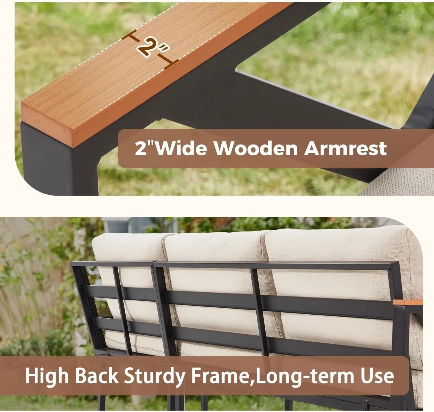 L Shape Metal Patio Furniture Set with Cushions-3