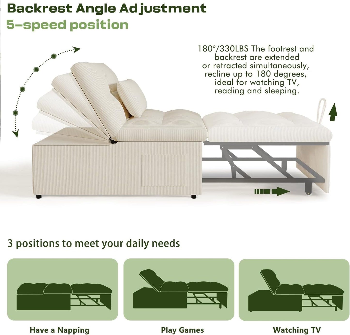 4 In 1 Convertible Sleeper Chair Bed With Pocket-2