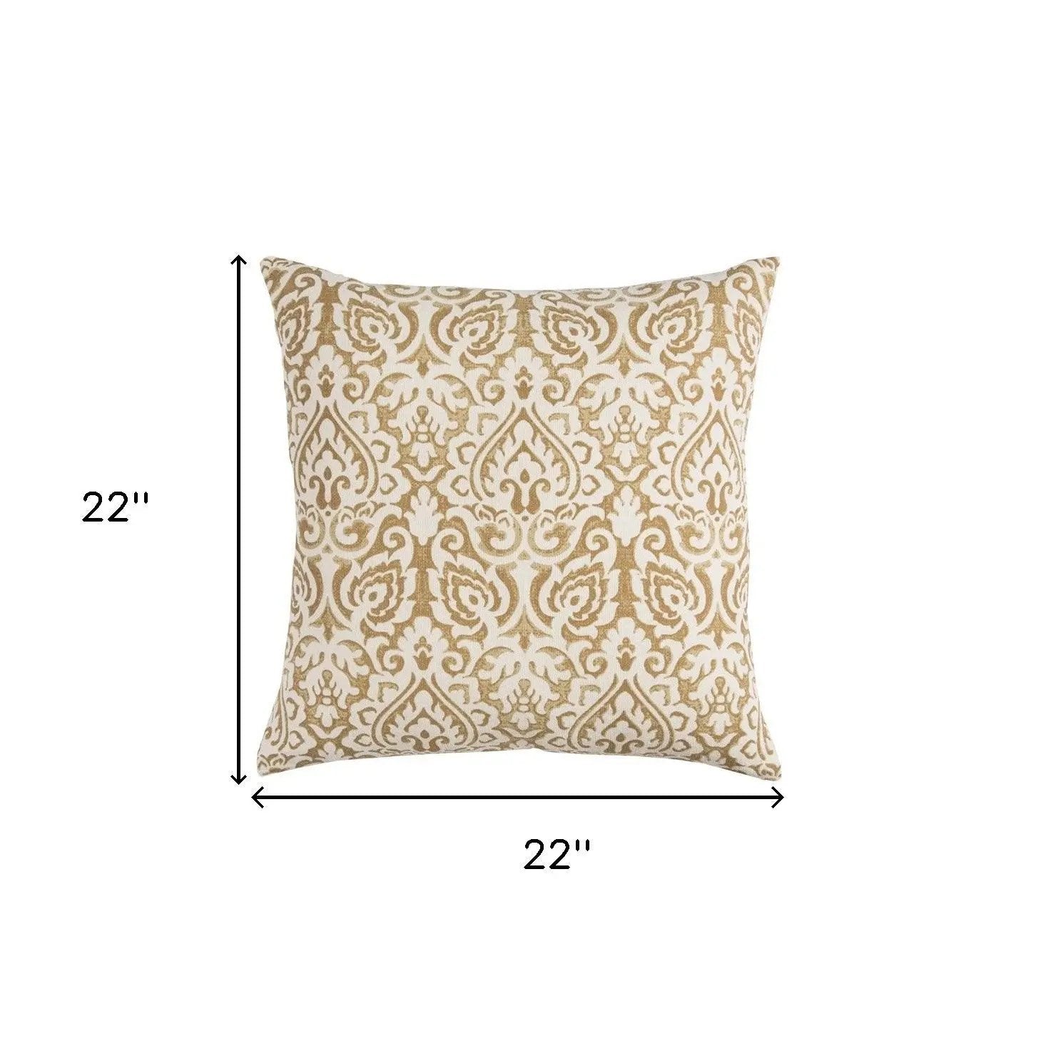 22" Gold And White Cotton Throw Pillow Homeroots