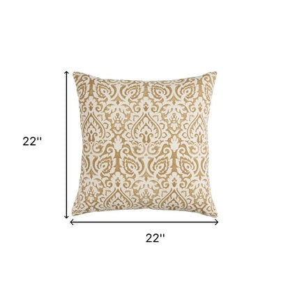 22" Gold And White Cotton Throw Pillow Homeroots
