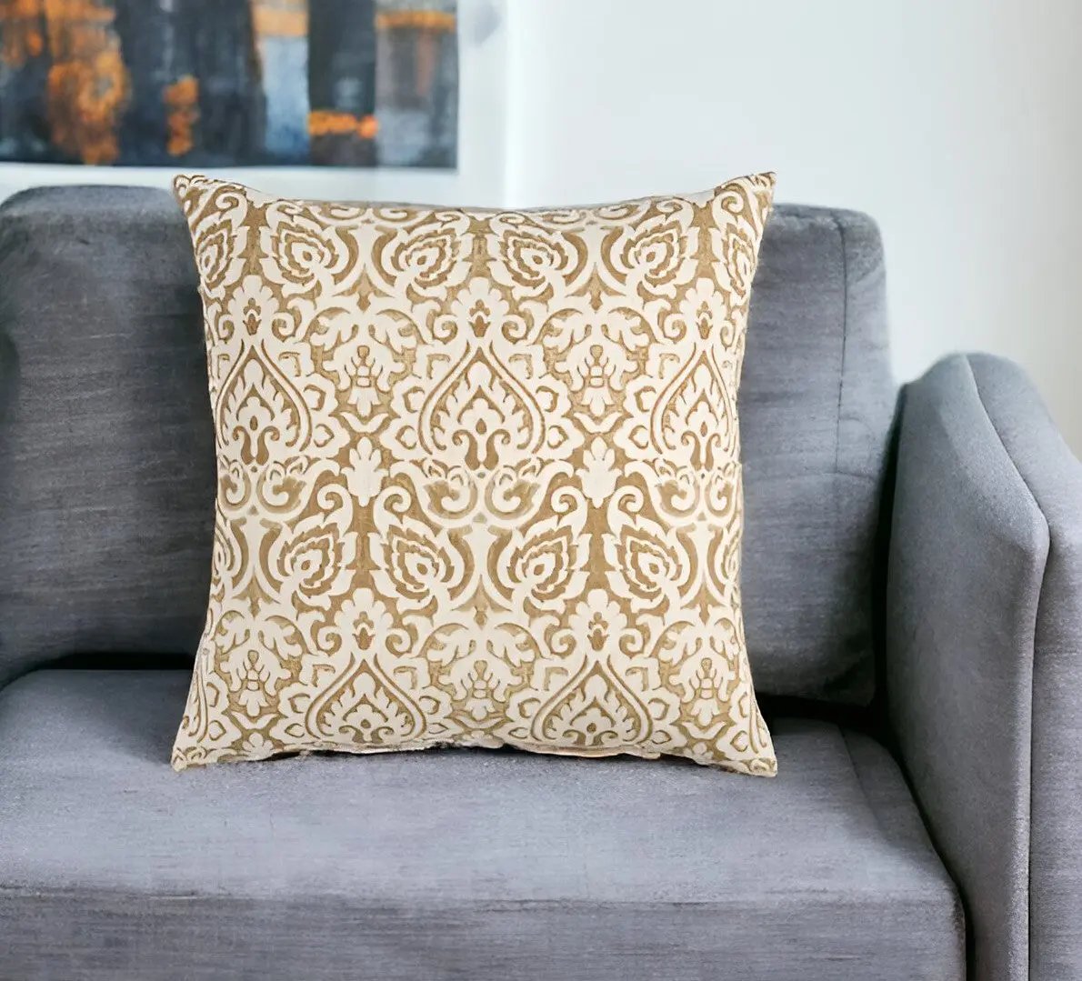 22" Gold And White Cotton Throw Pillow Homeroots