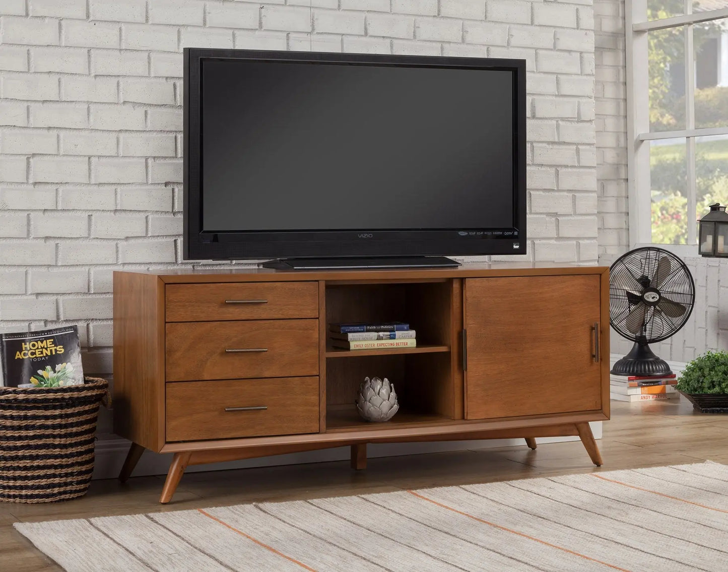 64" Brown TV Stand with Drawers and Sliding Door Homeroots