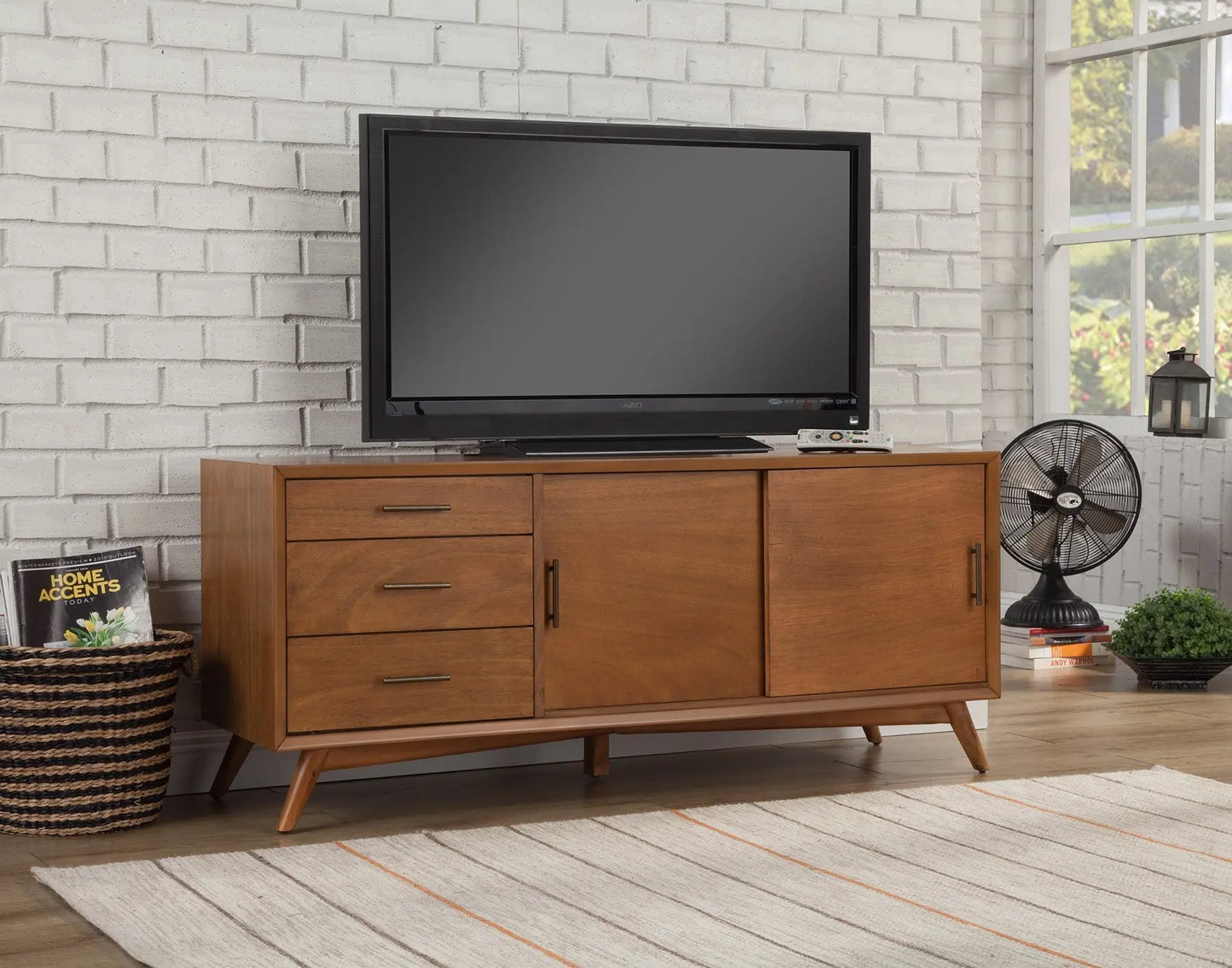 64" Brown TV Stand with Drawers and Sliding Door Homeroots