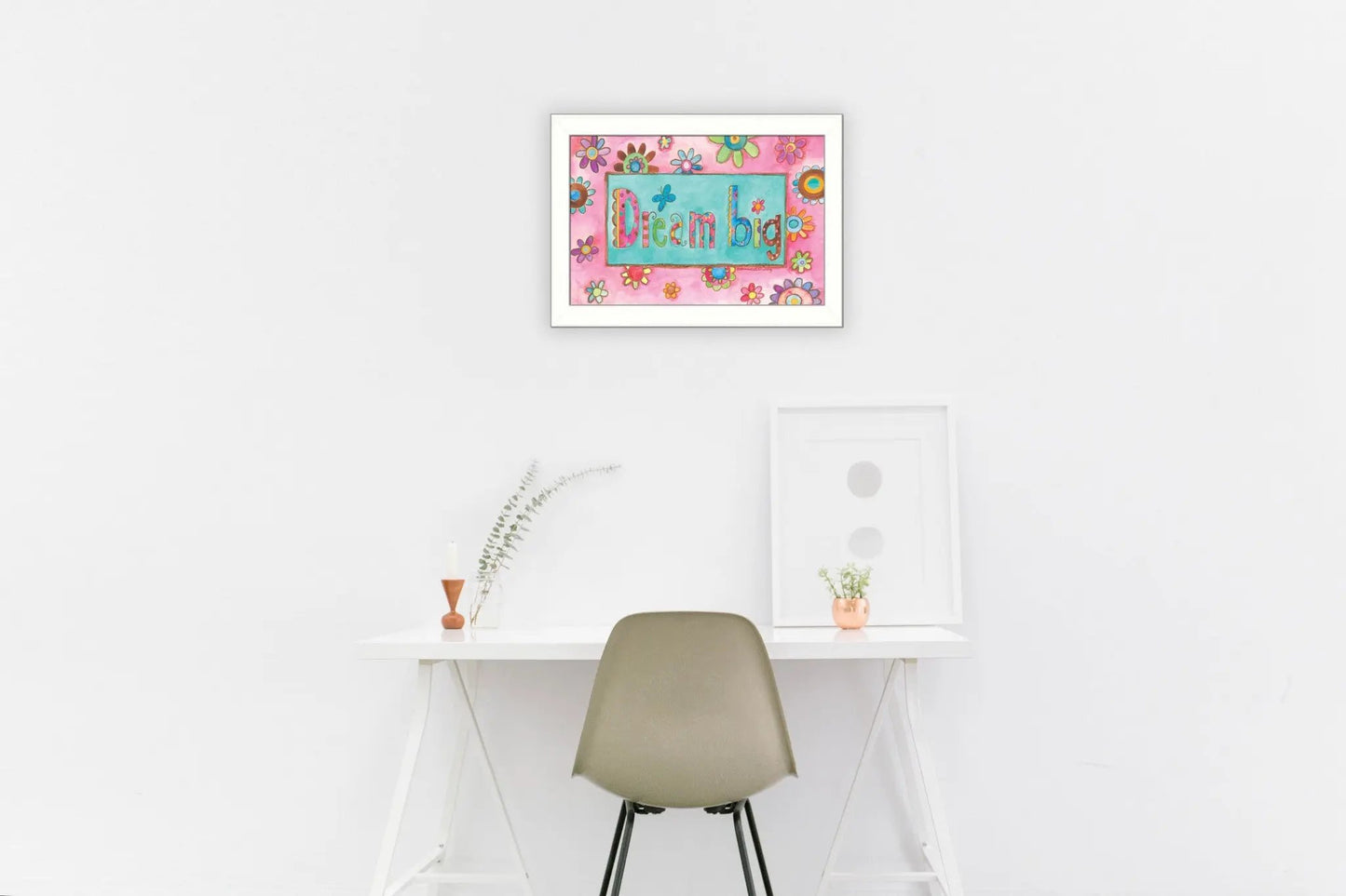 Dream Big Pink Motivational White Framed Print Wall Art Homeroots