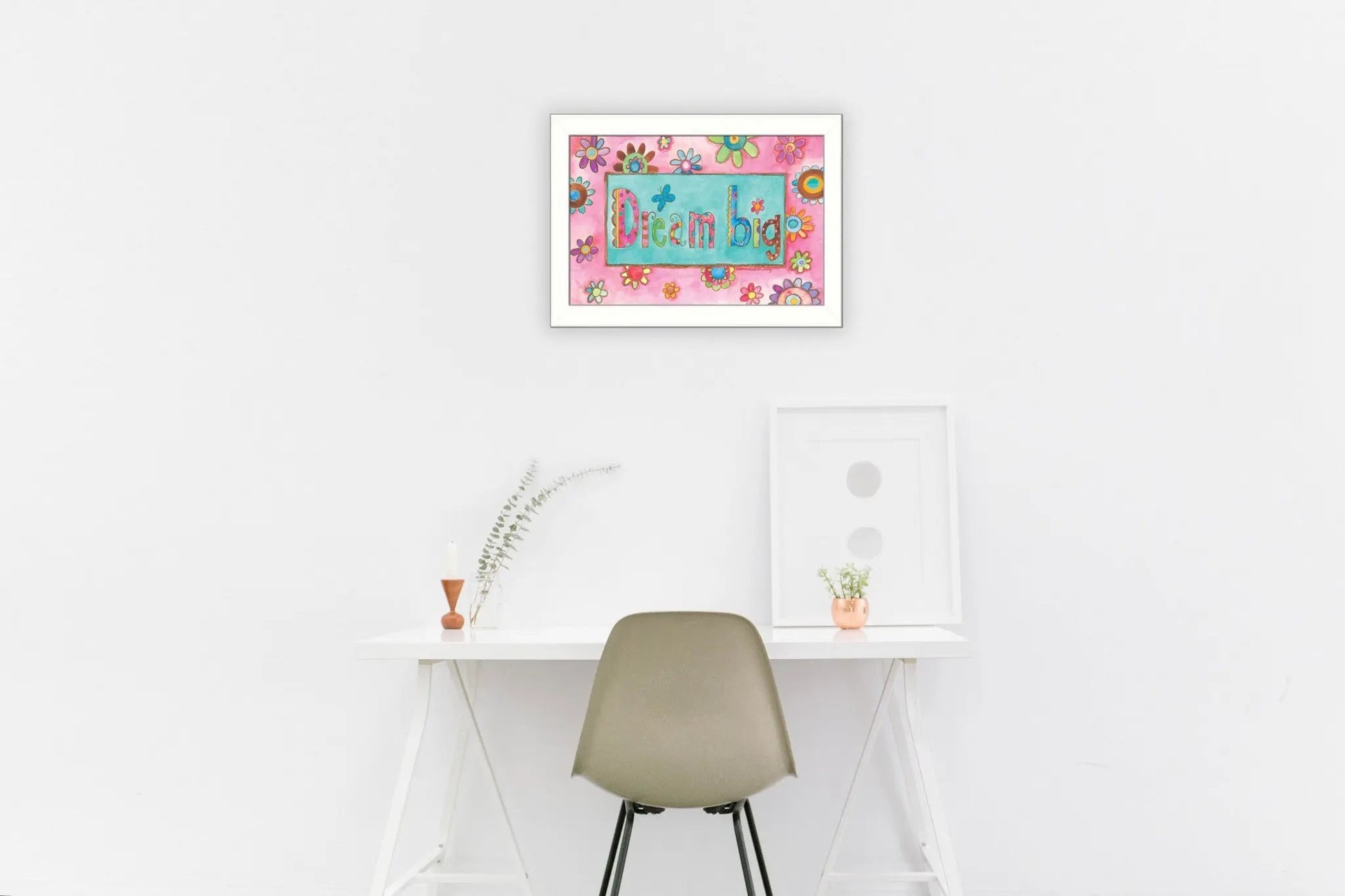 Dream Big Pink Motivational White Framed Print Wall Art Homeroots