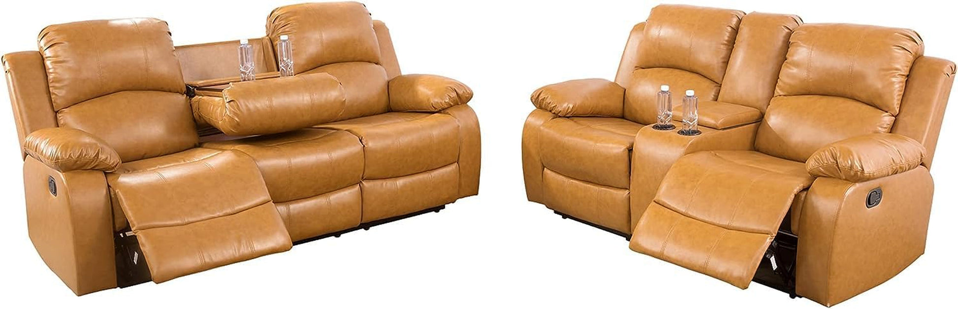 Bonded Leather Living Room Furniture Set Reclining Sofa Set Loveseat Furniture Sets in Living Room Sofa Recliners (Sofa+Loveseat, Ginger)-0