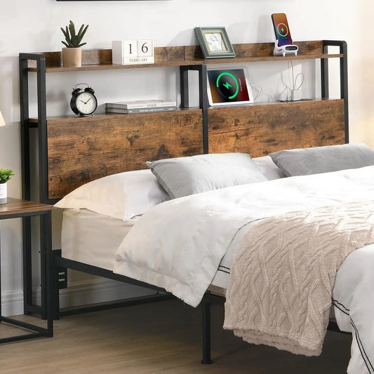 Queen Size Headboard with Storage and Charging Station-0