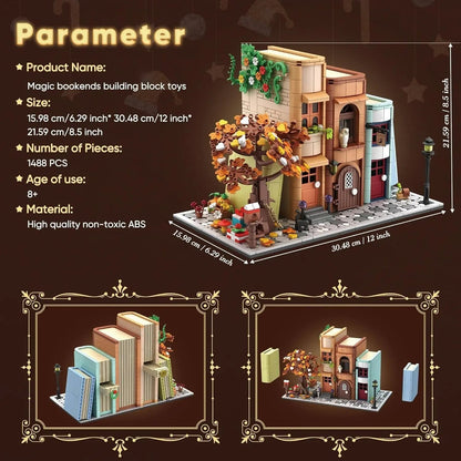 Bookend Magic House Building Kit, Home Decorative for Building Block Toy, Bookcase Miniature House Model Building, Cool Bookshelf Organizer and Home Decor 1488Pcs-3