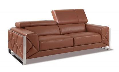 89" Camel Italian Leather Sofa With Silver Legs Homeroots